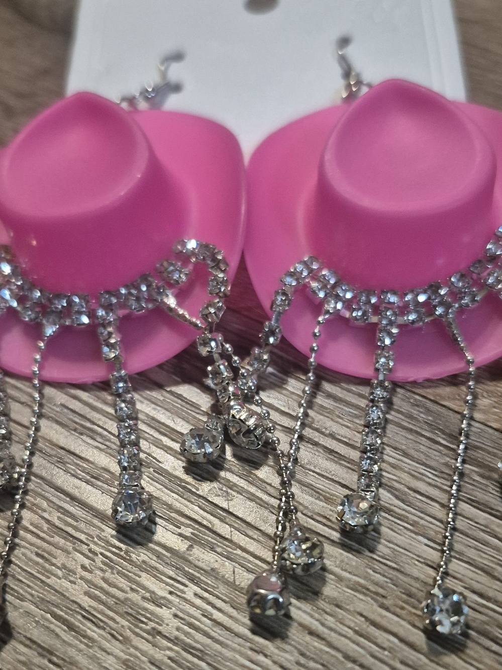 Wrangler Hot Pink Rhinestone Fringe Cowgirl Hat Earrings